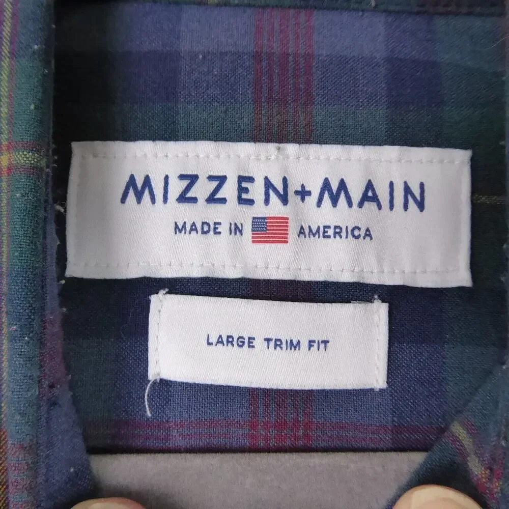 Mizzen and Main Shirt Men SZ L Trim Fit Flannel Button Down Casual MiUSA Classic